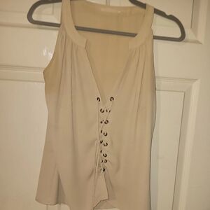 Mob Elegant Cream Lace-Up Women's Top Sz P Made In Brazil